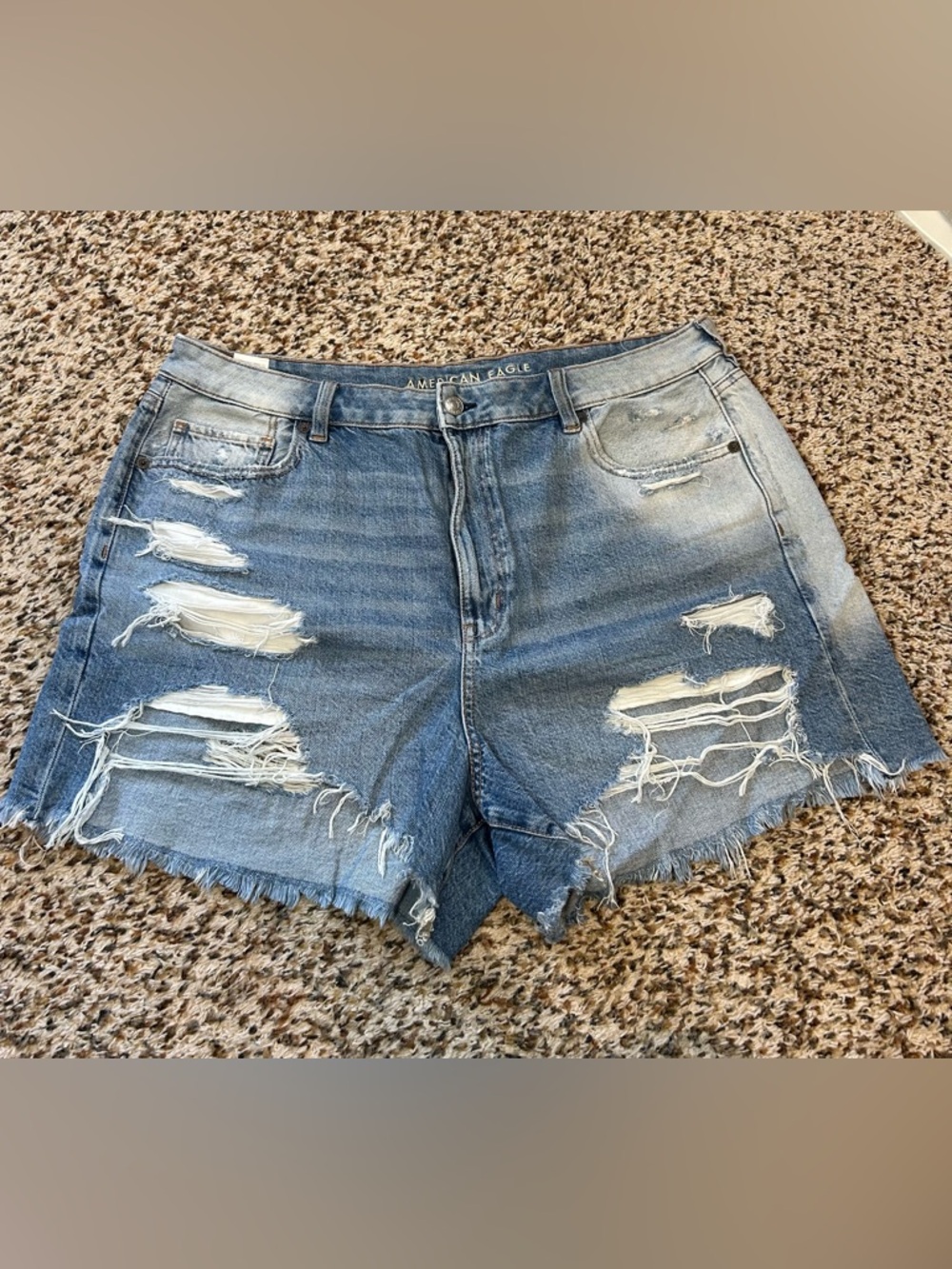 American Eagle Outfitters Ripped High-Rise Denim Shorts - Light Blue